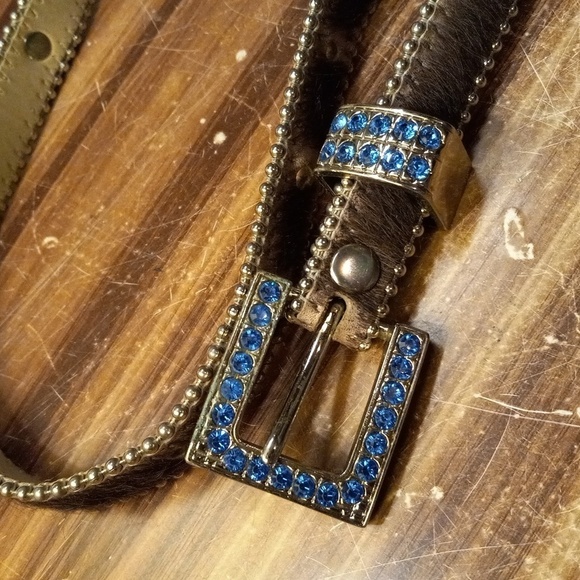B.B.Simon blue crystals faux hide belt XL 39" - Picture 1 of 4